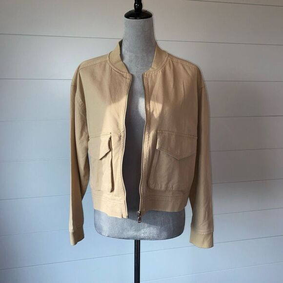 NICOLE MILLER Cream Color Cotton Bomber Jacket Women's Size Large - Picture 7 of 10